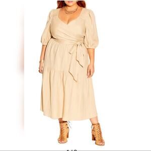 NWT City Chic Limited Edition Sweet Sleeve Faux Wrap Dress In Stone XXL‎ (24)